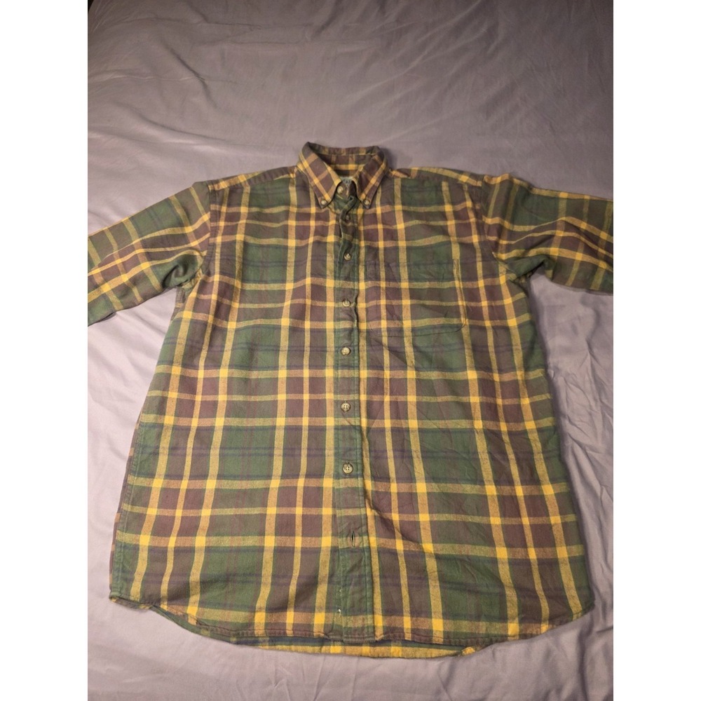 Cabela's Men's M Plaid Flannel Cotton Button-Up Shirt Point Collar Pockets